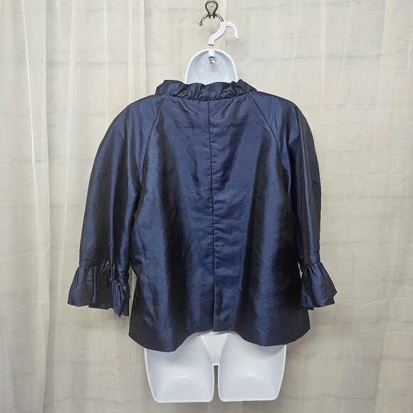 Nicole Miller Jacket Blue Sateen Coquette Twee Minimalist Y2K Ruffle 16 - Picture 7 of 11